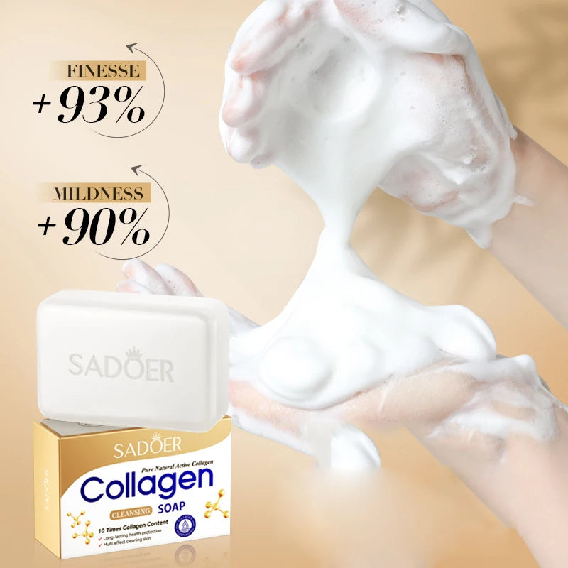 1/2pcs SADOER Collagen Ossein Facial Soap Face Wash Foam Facial Cleanser Moisturizing Oil Control Body Bathing Handmade Soap