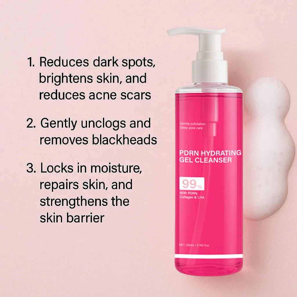 PDRN Hydrating Gel Cleanser, Salmon Pink Foam Cleansing Gel with PDRN & Collagen,Deep Cleansing,Gentle and Non-irritating, 200ml
