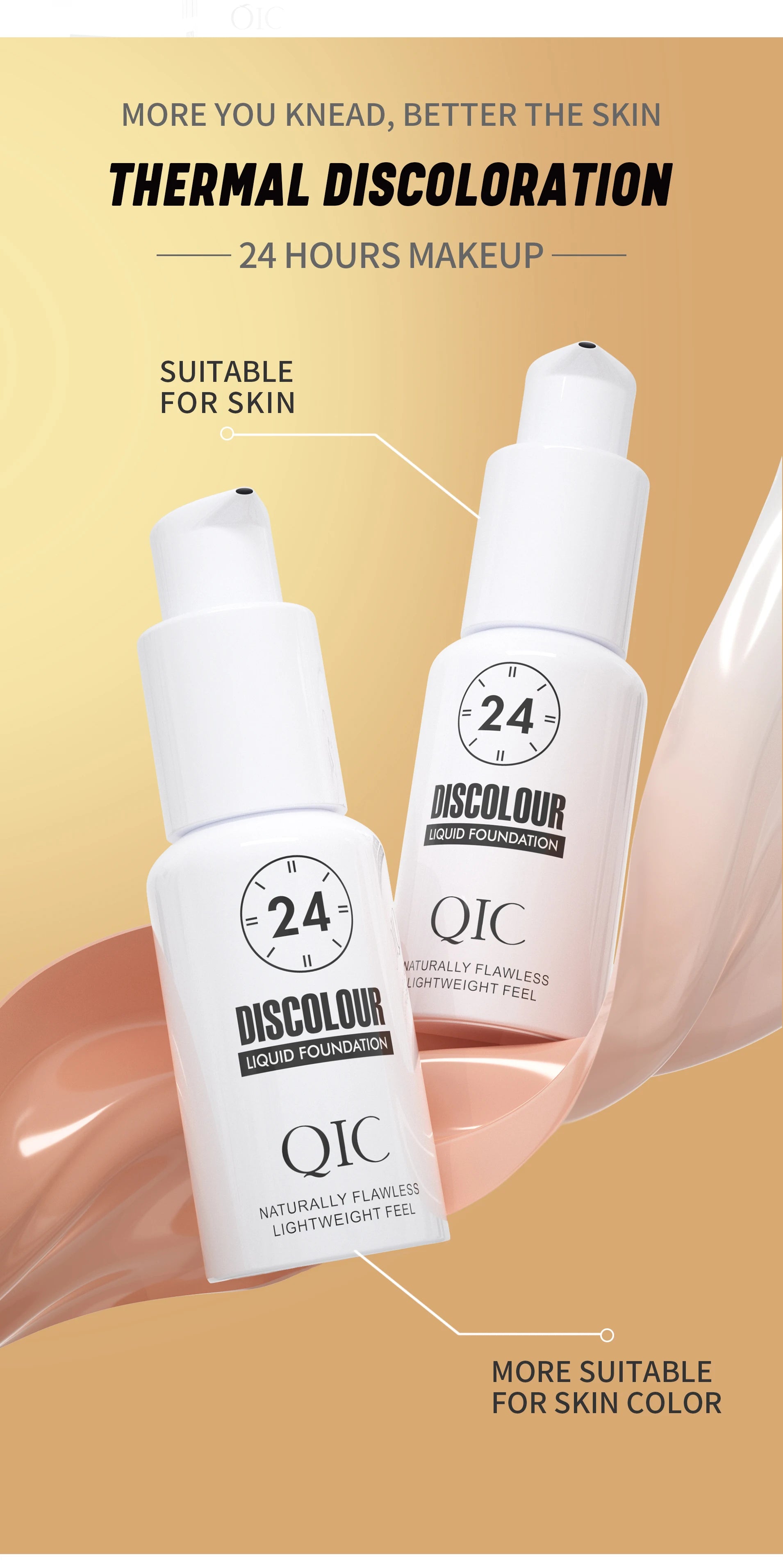 QIC 30ML Foundation Color Changing Makeup Base Nude Face Full Cover Matte Concealer Long Lasting Make Up Liquid Foundation Cream