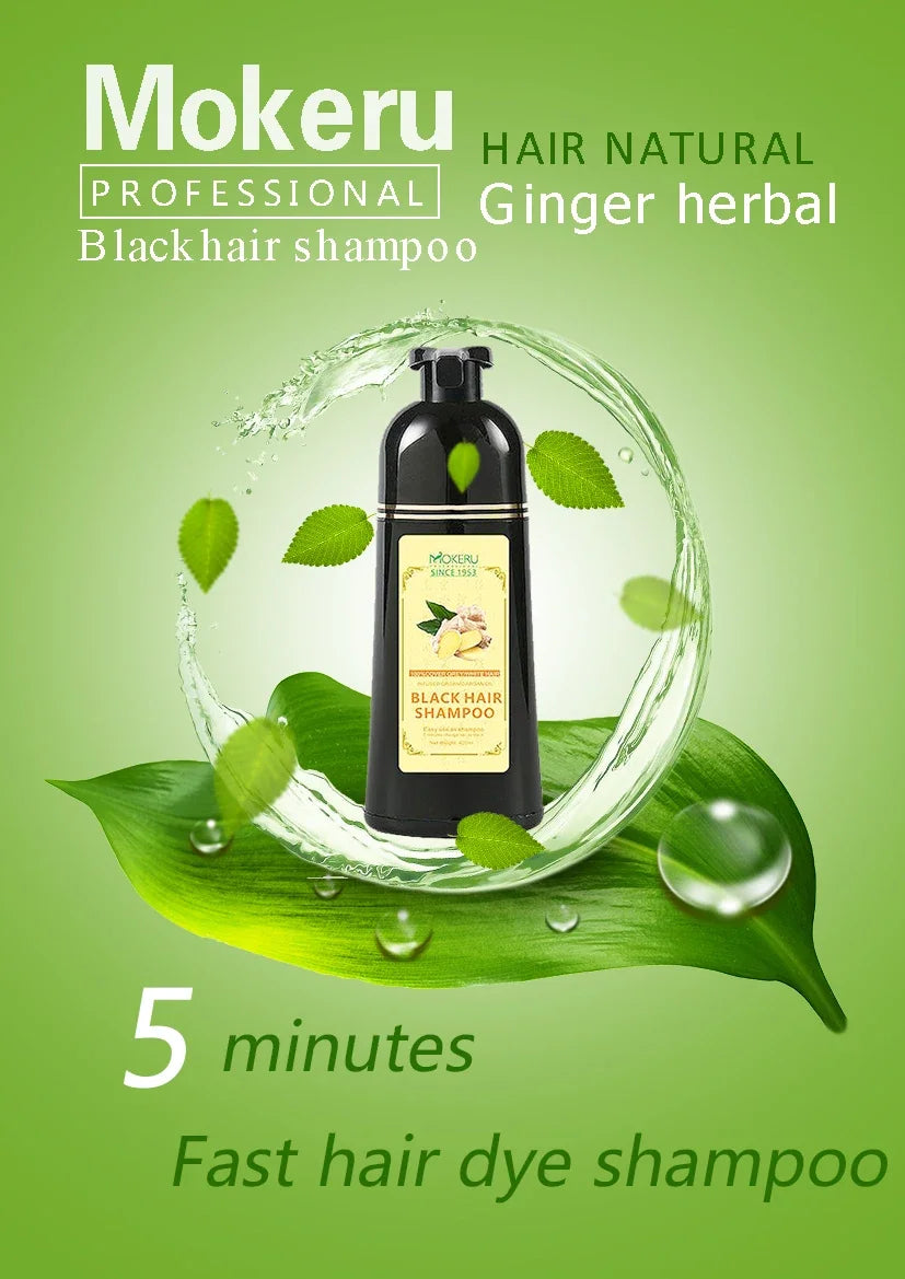 1pc  Ginger shampoo Herbal Non Allergic Natural Fast Blacking Gray Hair Dye Black Shampoo  For White  Coloring 500ml