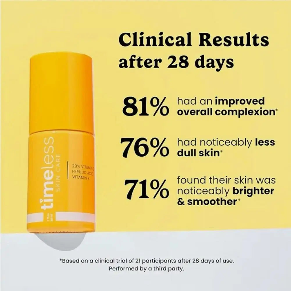Timeless VC Serum with Ferulic Acid Antioxidant Wrinkle Resistant Hydrating Firming Reduce Fine Lines Essence for Brightens Skin