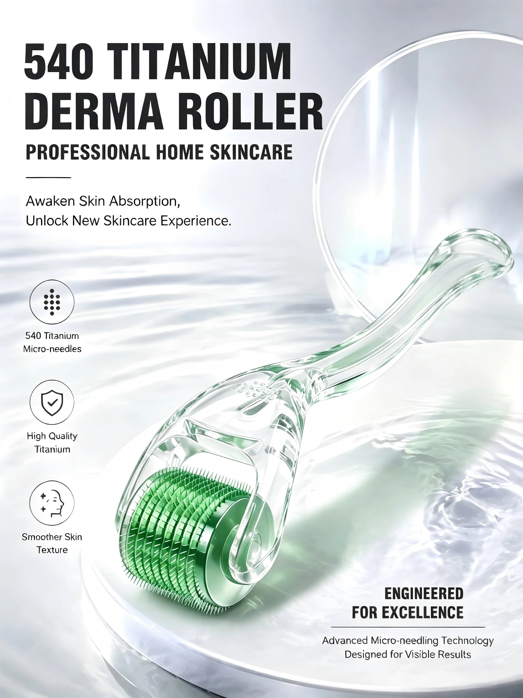 540 Titanium Derma Roller 0.2/0.25/0.3mm Microneedling Tool for Hair Beard Growth Skin Rejuvenation Anti Wrinkle