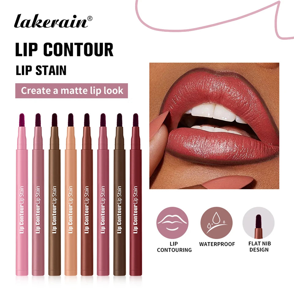 Waterproof 2 In 1 Lip Stain And Liner Pen Long Lasting Smudge Proof Kiss Proof Transfer Resistant 8 Colors Makeup Lip Pencil