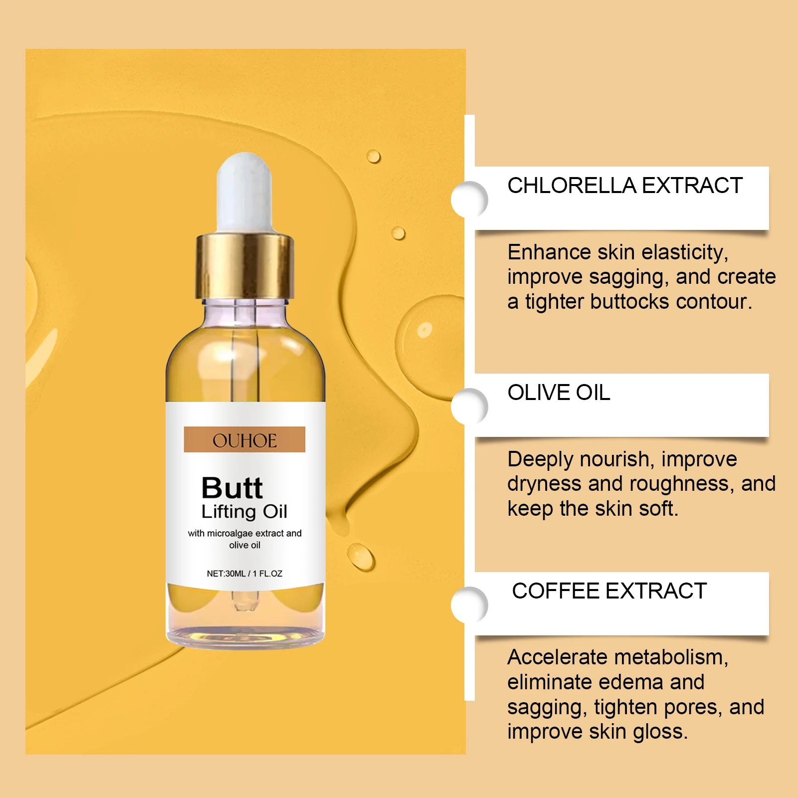 Vitamin E Butt Lifting Oil Hip Enhancement Firming Body Oil Moisturizing Essence Natural Skin Care Body Massage Oil Body Lotion