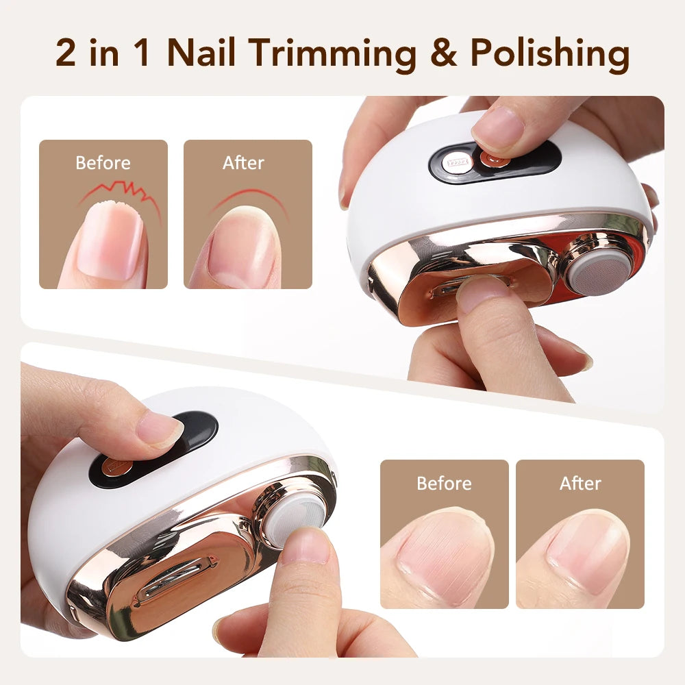 Electric Nail Clipper Cutter With LED Light 2in 1 Automatic Nail Grinder Trimmer For Baby Adult Mini Manicure Tools Nail Care