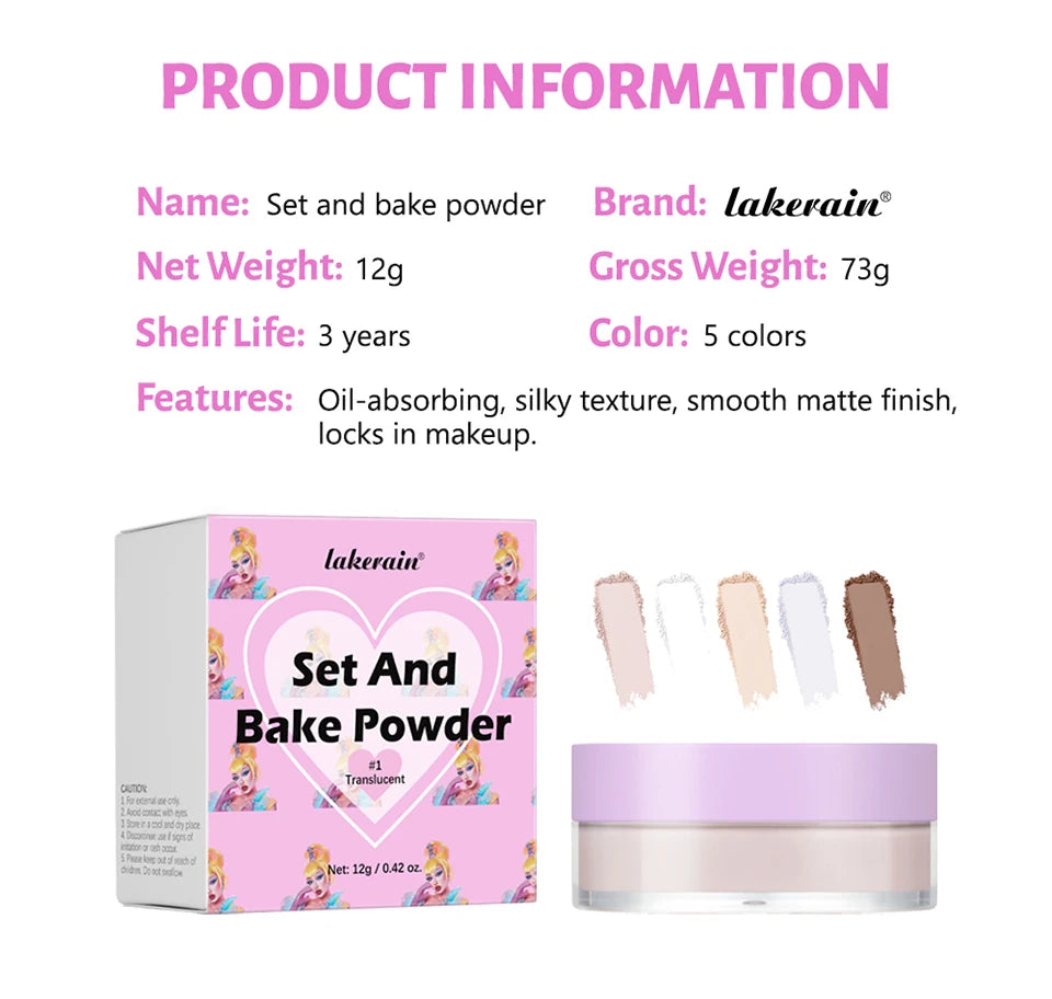 Lakerain Loose Baking Setting Powder Oil Control Natural Matte Finish Long Lasting Makeup Setting Powder Korean Cosmetic 4colors
