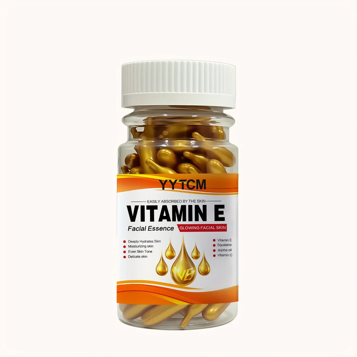 Vitamin E Deep Moisturizing Capsule Essence, hydrates and smooths the skin, contains plant squalane, vitamin C, and deep moisturizing and brightening skin essence (0.4g x 90 capsules)/bottle - 1 bottle