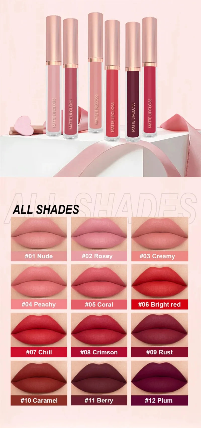12 Colors Matte Velvet Sexy Lip Gloss Waterproof Long-Lasting Non-stick Cup Lip Glaze Nude Liquid Lipstick Lips Makeup Cosmetics