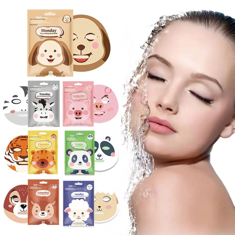 1/7pcs Cartoon Facial Mask Deep Hydrating Sheet Mask Moisturizing Tender Skin Mask Dog Panda Pig Animal Pattern Skin Care