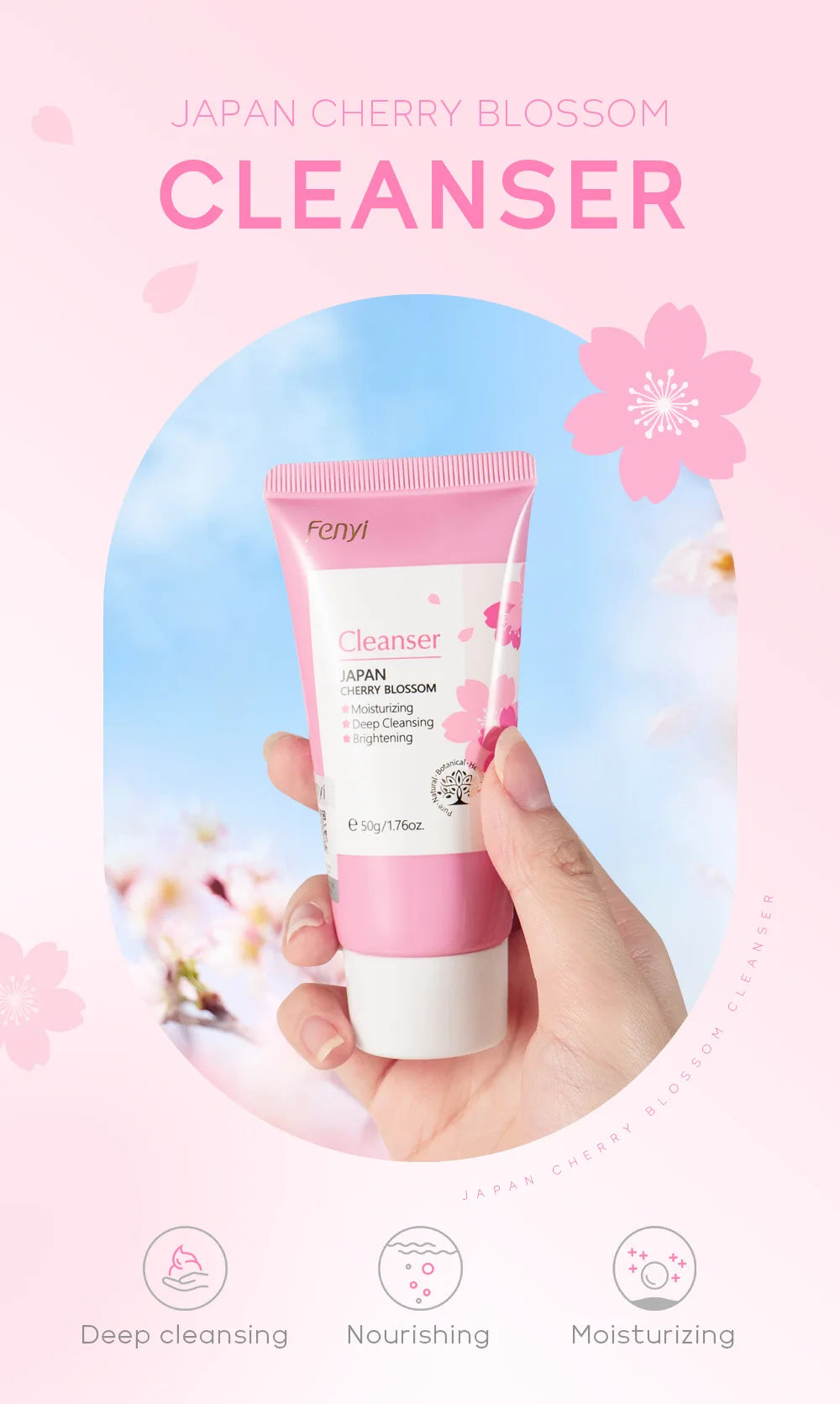 Sakura Gentle Facial Foaming Cleanser Shrink Pores Deep Clean Oil Control Reduce Blackhead Moisturizing Facial Skin Care