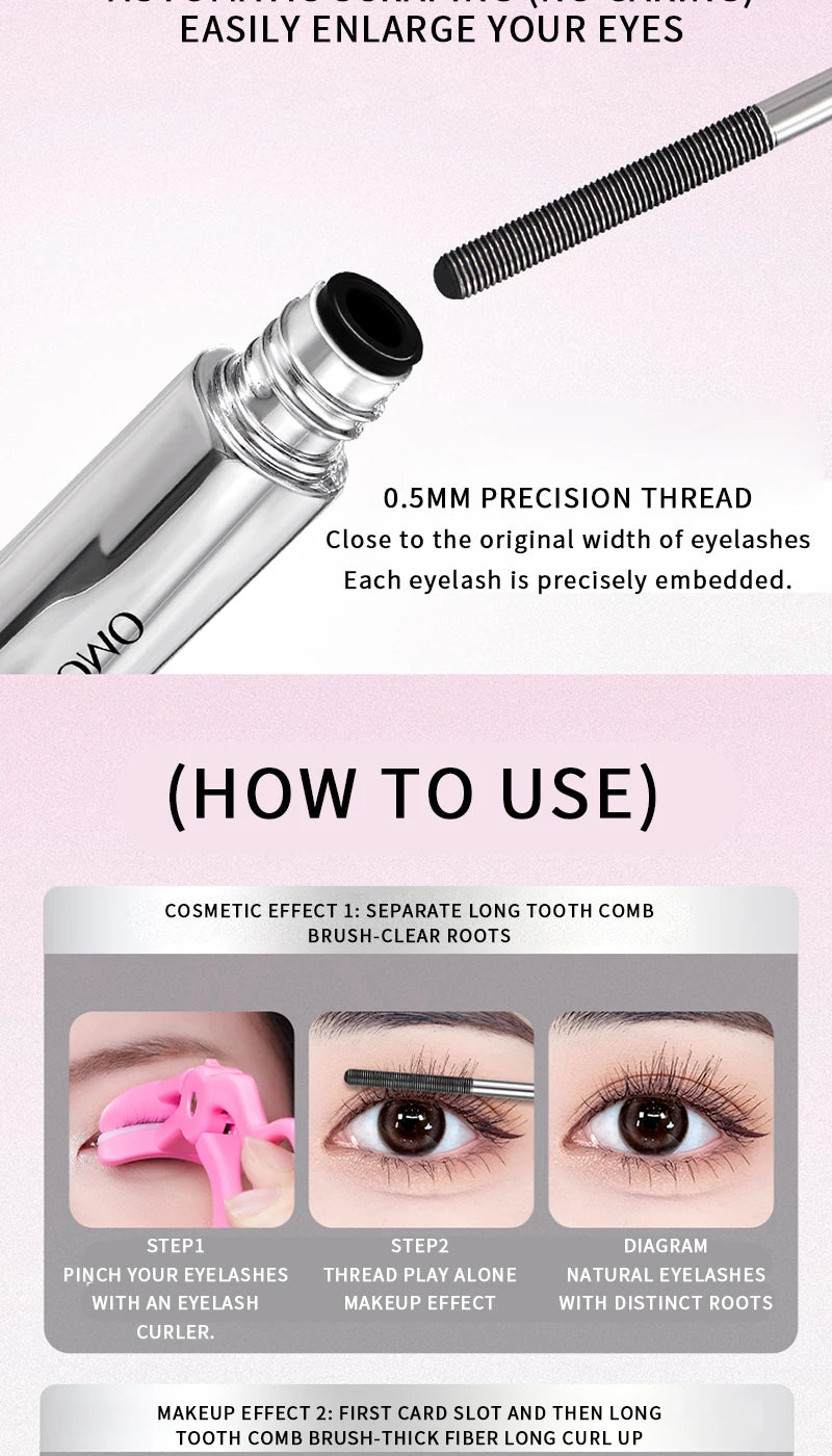 Long-lasting curling mascara Waterproof and sweat-proof Separates each lash Thick and voluminous Steel tube mascara