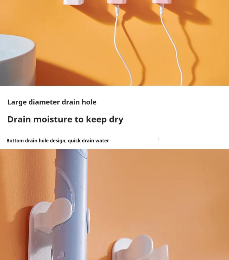 Toothbrush electronic holder, wall mounted adhesive holder, toothbrush organizer to save space and keep dry