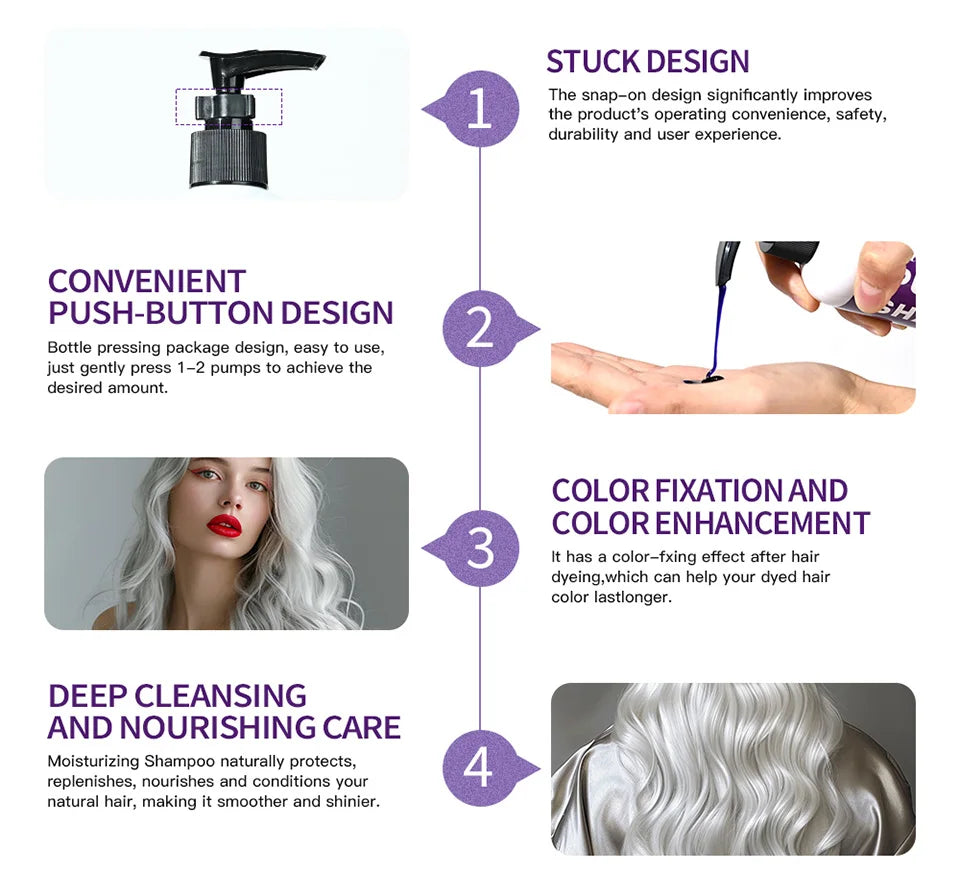 Purple Hair Dye Shampoo for Blonde to Cover Gray Non-irritating Hair Fading Yellow After Bleach Hair Shampoo Gray Hair Remedy