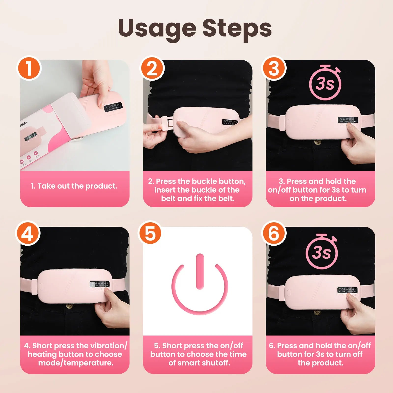Electric Waist Massage Period Cramp Massager Vibrating Heating Belt for Menstrual Waist Stomach Abdominal Warm Palace Belt