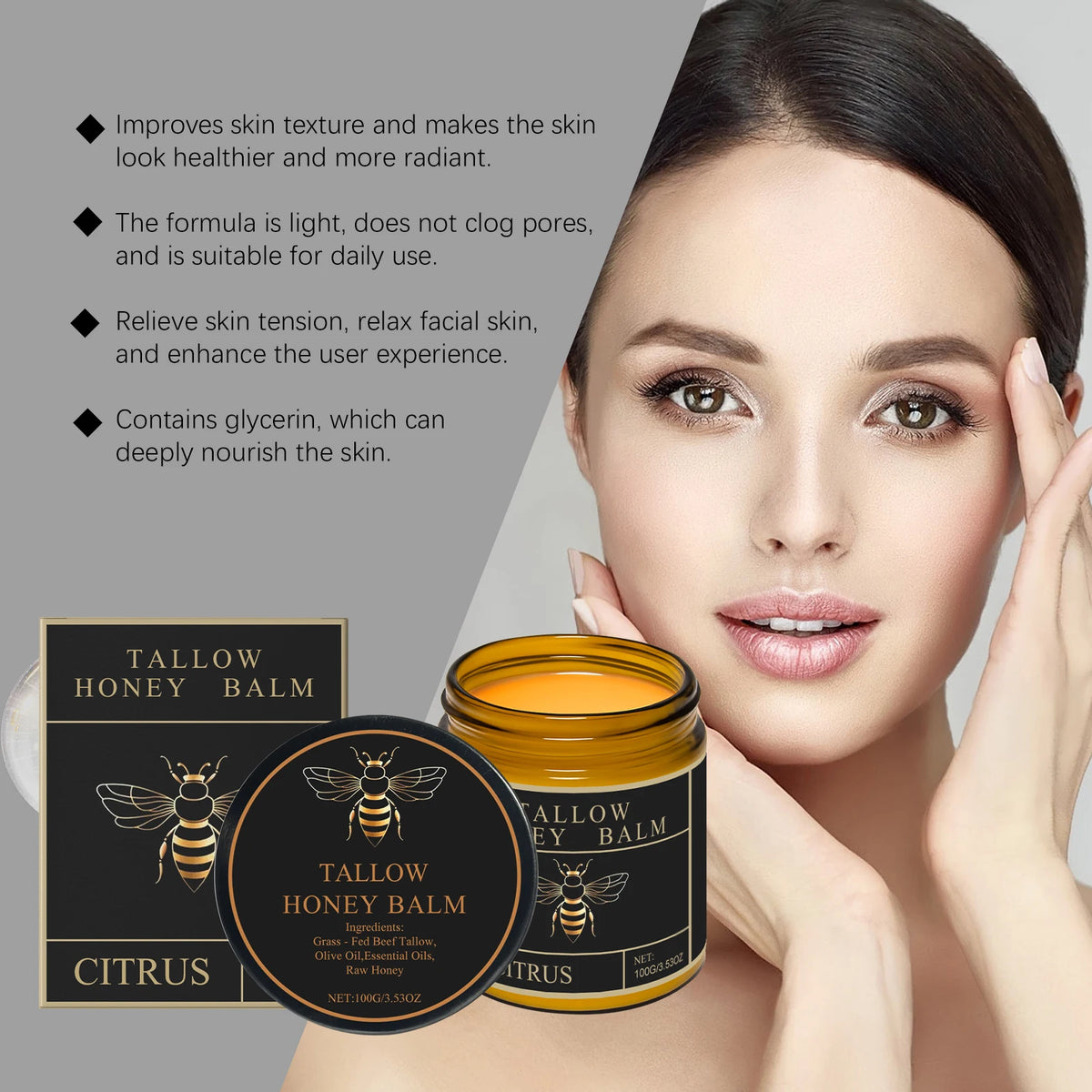 Beef Tallow Honey Cream Brightening Fade Dark Spots Remove Melanin Firming Non-Greasy Lasting Moisturizing Soothing Body Lotion