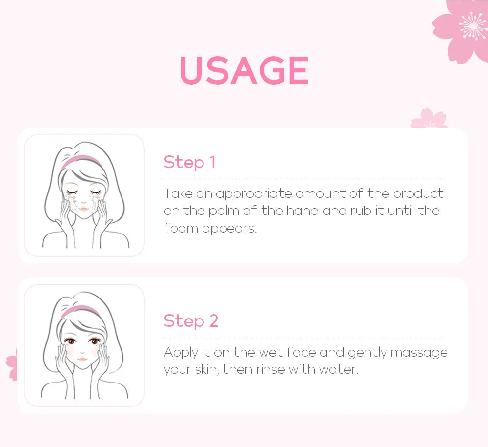 Sakura Gentle Facial Foaming Cleanser Shrink Pores Deep Clean Oil Control Reduce Blackhead Moisturizing Facial Skin Care
