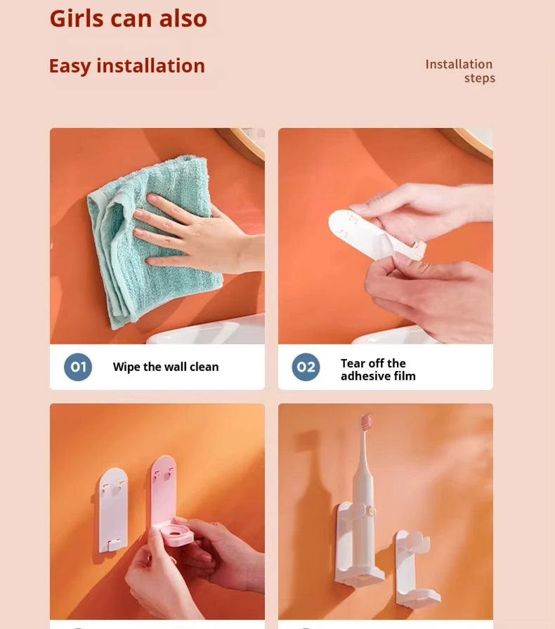 Toothbrush electronic holder, wall mounted adhesive holder, toothbrush organizer to save space and keep dry