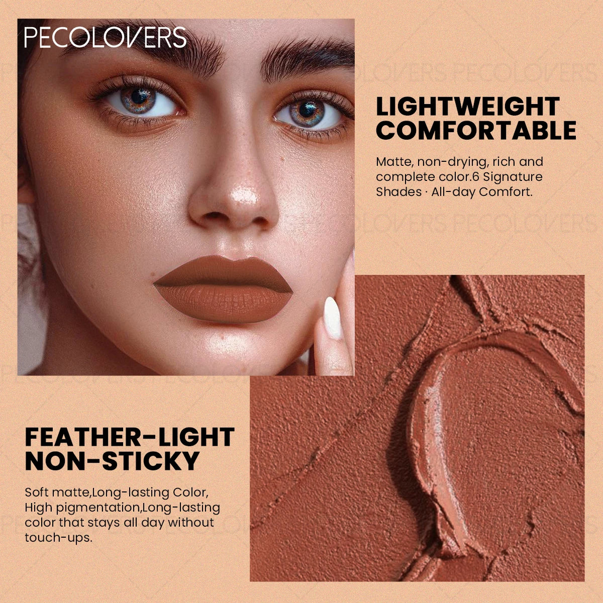 Waterproof Matte Brown Lip Glaze,Long-Lasting, Not Greasy Lip Gloss,Smooth Texture