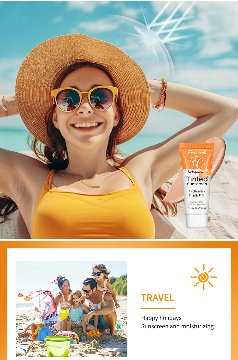 Vitamin C Sunscreen Foundation Vitamin E moisturizing whitening even skin tone delays aging and reduces skin fine lines