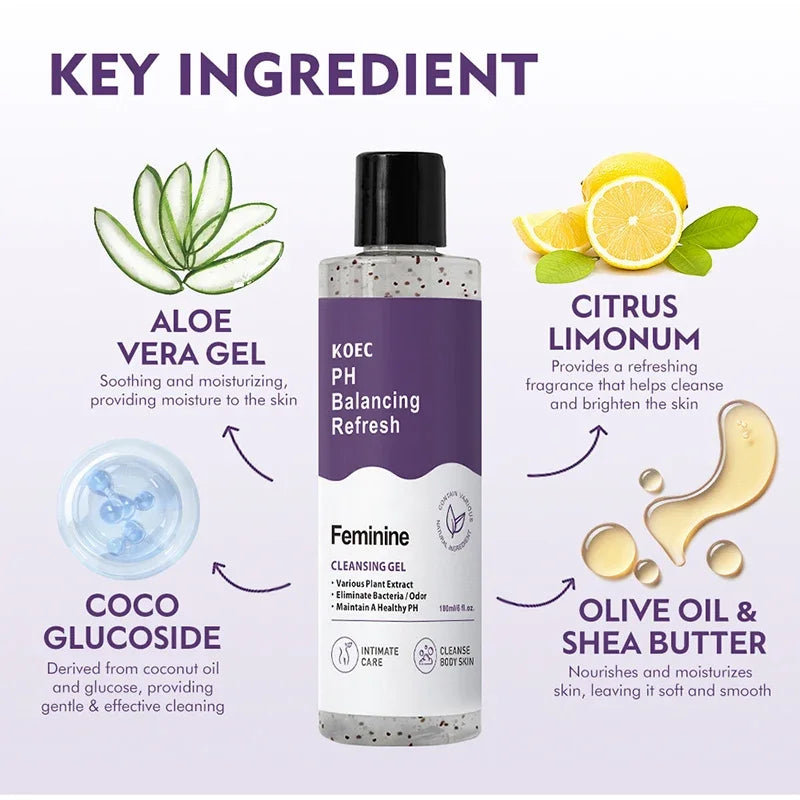 Women PH Balancing Cleansing Wash Shower Gel Set Natural Plant Extract Aloe Vera Gentle Intimate Care Daily Refreshing Body Care
