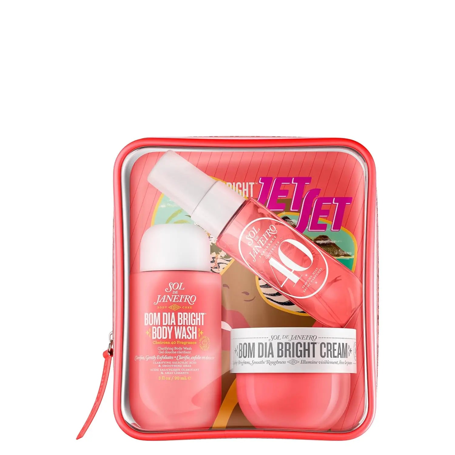 Sol de Janeiro Jet Set Travel Shower Kit, Mini Travel Size Body Wash & Skincare Travel Set, Portable Vacation Gift Kit For Women