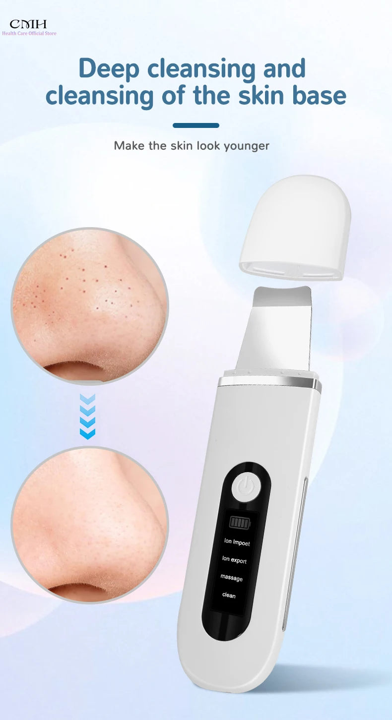 Lady Care Ultrasonic Skin Scrubber 4 in 1 Ion Import Export Facial Cleansing Spatula Blackhead Remover for Pore Purifying