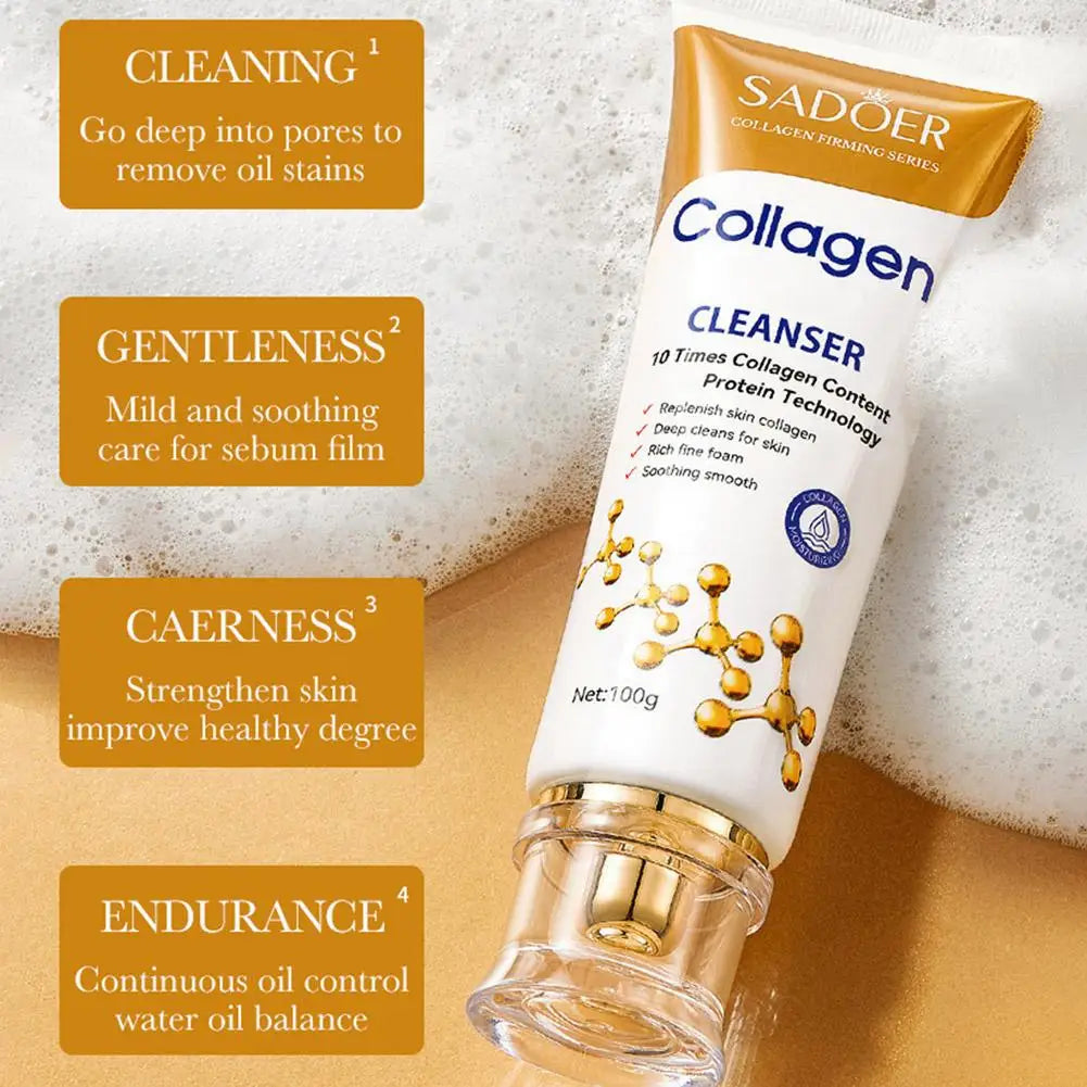 Collagen Cleansing Foam, Gentle Foaming Facial Cleanser With Collagen Face Wash For Deep Cleansing & Hydration Skincare 100g