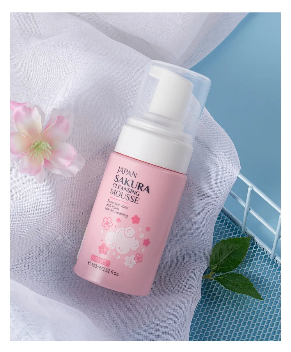 LAlKOU Japan Sakura Cleansing Mousse Facial Cleanser  Shrink Pores Deep Clean Oil Control Moisturizing Skin Care 100ml