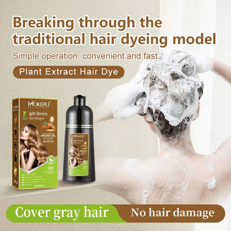 Mokeru Ammonia Free Keratin Hair Color Shampoo Coffee  Permanent Brown Hair Dye Shampoo for White Hair Coverage