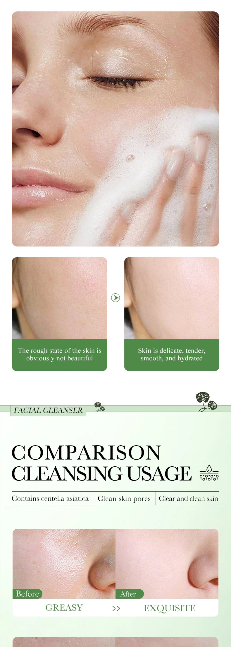 BIOAOUA Centella Asiatica Face Cleanser Gentle Daily Foam Cleanser with Hyaluronic Acid & Niacinamide for Deep Pore Cleansing