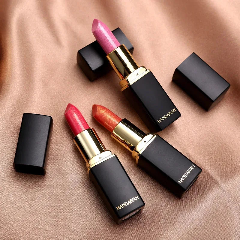 Black Tube Gold Shiny Lipstick Waterproof Long Lasting Moisturizing Glitter Pearlescent Nude Pink Shimmer Lipstick Luxury Makeup