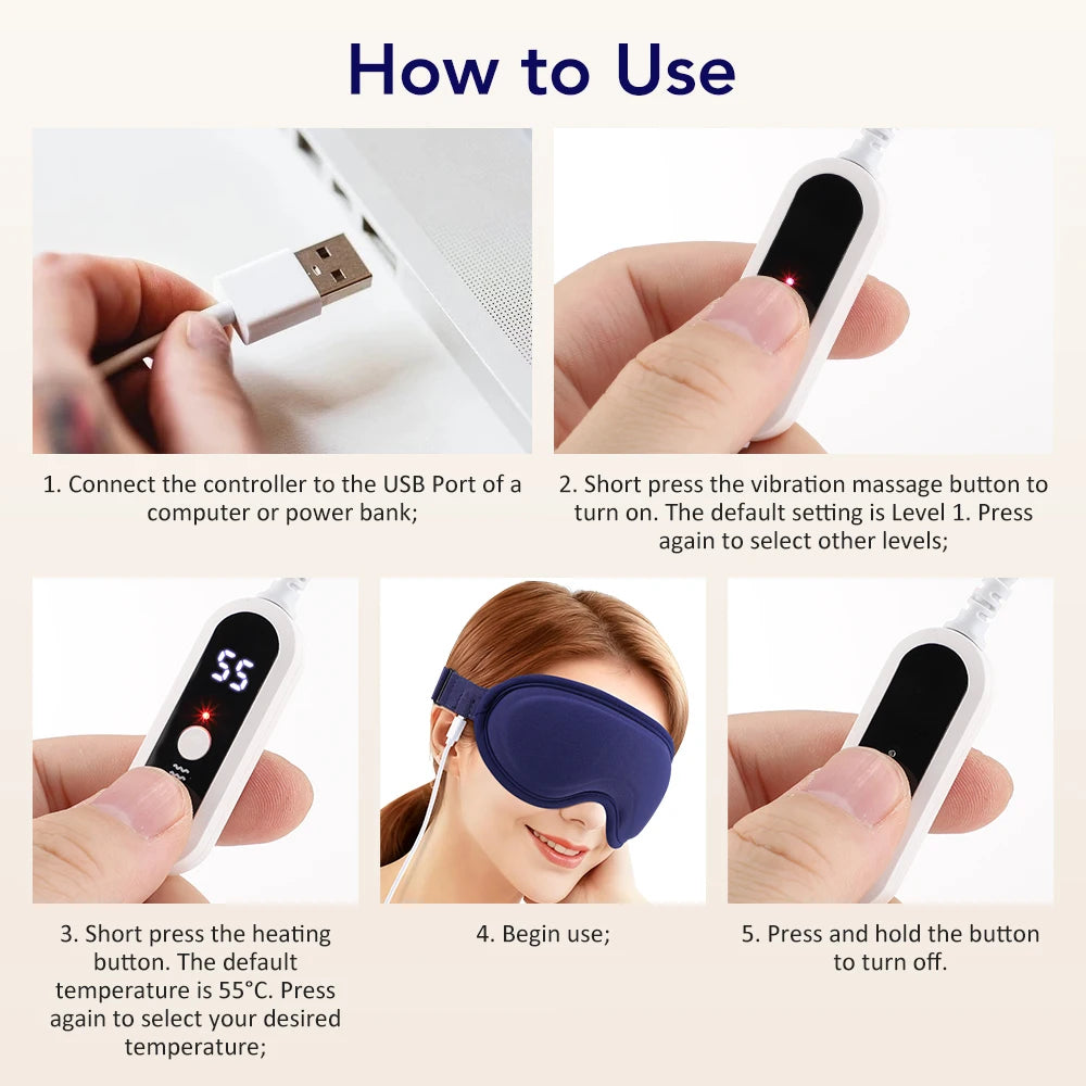 Electric Steam Eye Mask 3D Vibration Massage 5 Levels Hot Compress Smart Timing Sleep Shading Relieve Eye Fatigue Eye Care
