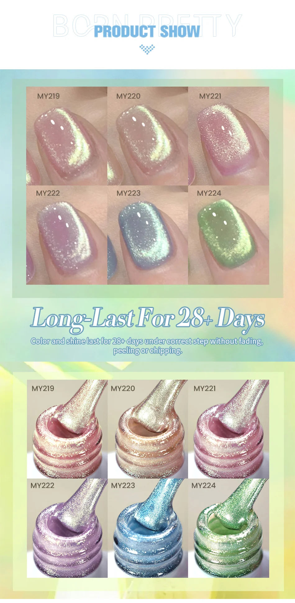 BORN PRETTY 10ml Green Cat Magnetic Gel Ultra Shine Holographic Glitter Semi Permanant Soak Off UV LED Gel Varnish For Manicure