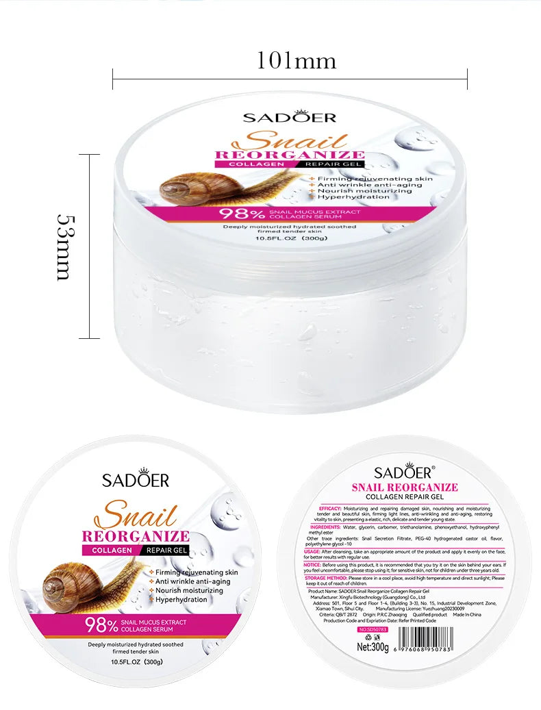 SADOER Snail Collagen Face Cream Gel Firming Repair Whitenting Moisturizing Facial Creams Beauty Face Skin Care