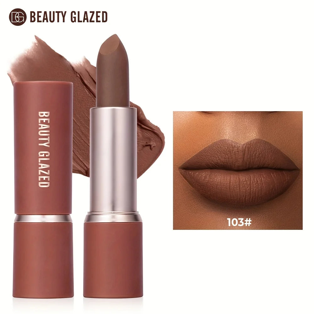 Barely Matte Cocoa Lipstick Creamy Texture Nourishing Care Long Lasting Waterproof  All Skin Types Brown Hue Matte Lipstick