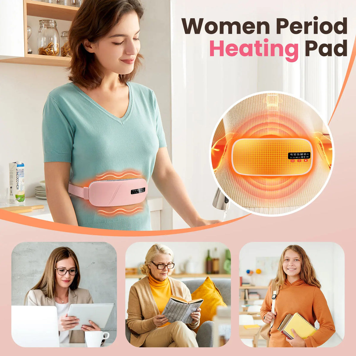 Menstrual Thermal belt Menstrual Heating Pad Electrically Heat Pads for Period Relief Discomfort Periods Massager Heater