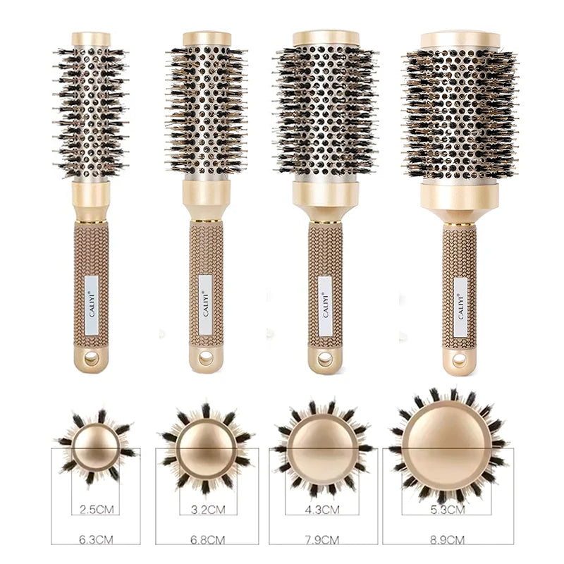 4 Sizes Curling Hair Comb Heat Conductive Aluminum Barrel Volumizing Curling Styling Brush with Air Vent Boar Bristle Hair Brush