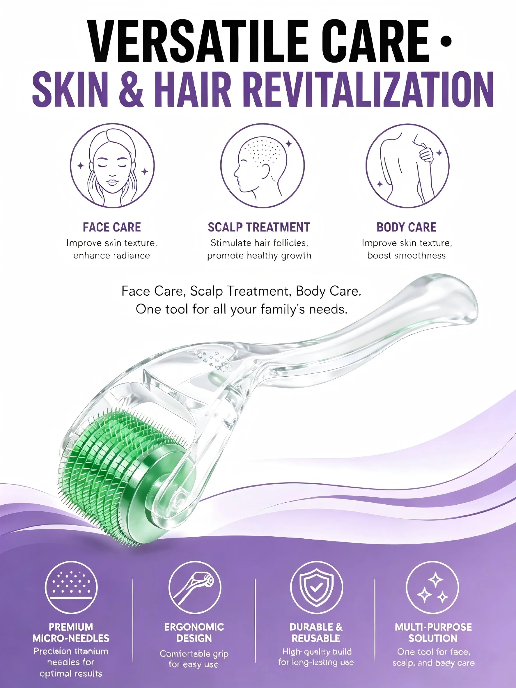 540 Titanium Derma Roller 0.2/0.25/0.3mm Microneedling Tool for Hair Beard Growth Skin Rejuvenation Anti Wrinkle