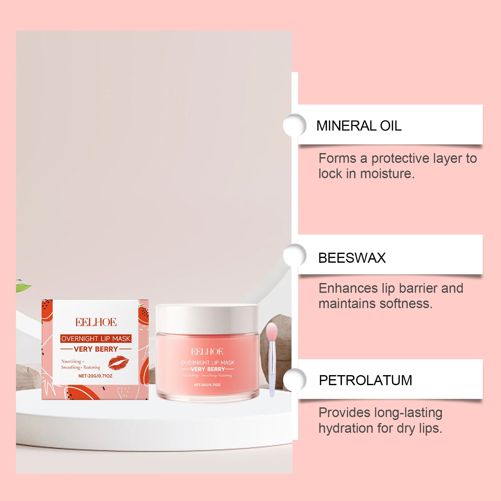 Berry Lip Sleeping Mask Overnight Lip Treatment for Dry Chapped Lips Hydrating Lip Mask with Hyaluronic Acid & Ceramide Deep