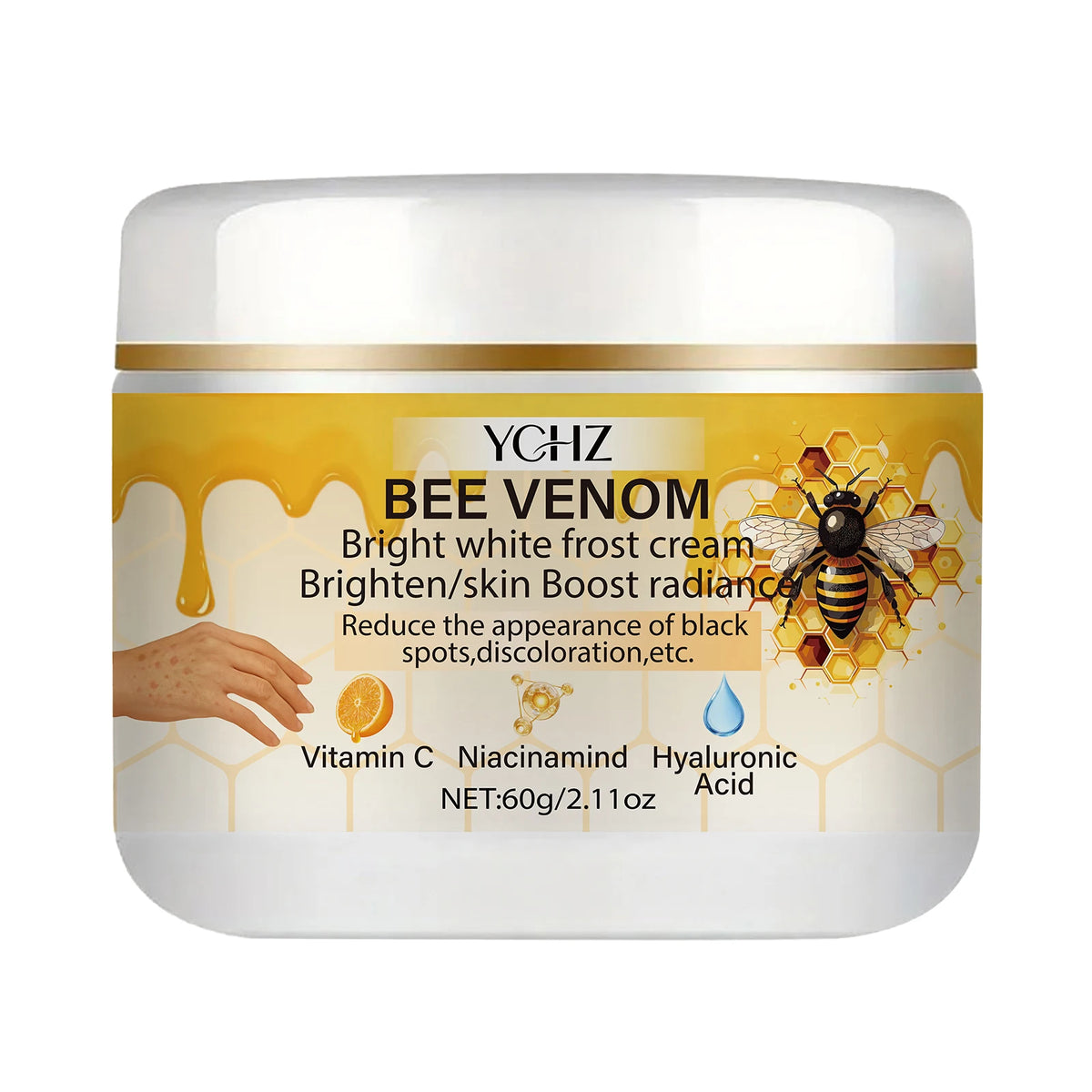 Bee Venom Brightening Cream, Evens Out Skin Tone, Eliminates Dark Spots and Dullness - Non-Greasy, Suitable for Both Men and Women - Whitening and Moisturizing Cream, for Day and Night Use - 60g