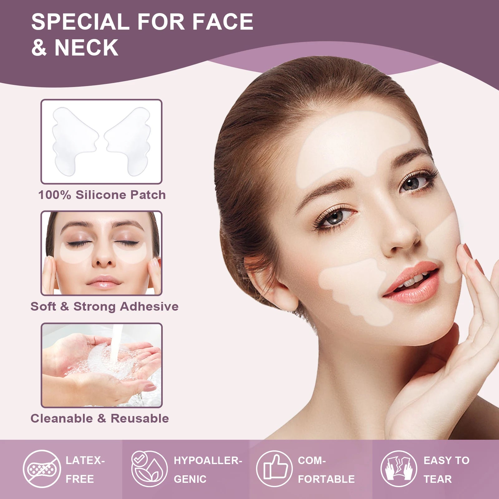32Pcs Facial Chest Neck Silicone Pad Reusable Face Forehead Patche Facial Sleeping Mask Cover for Smoothing Chest Neck Eye Mouth