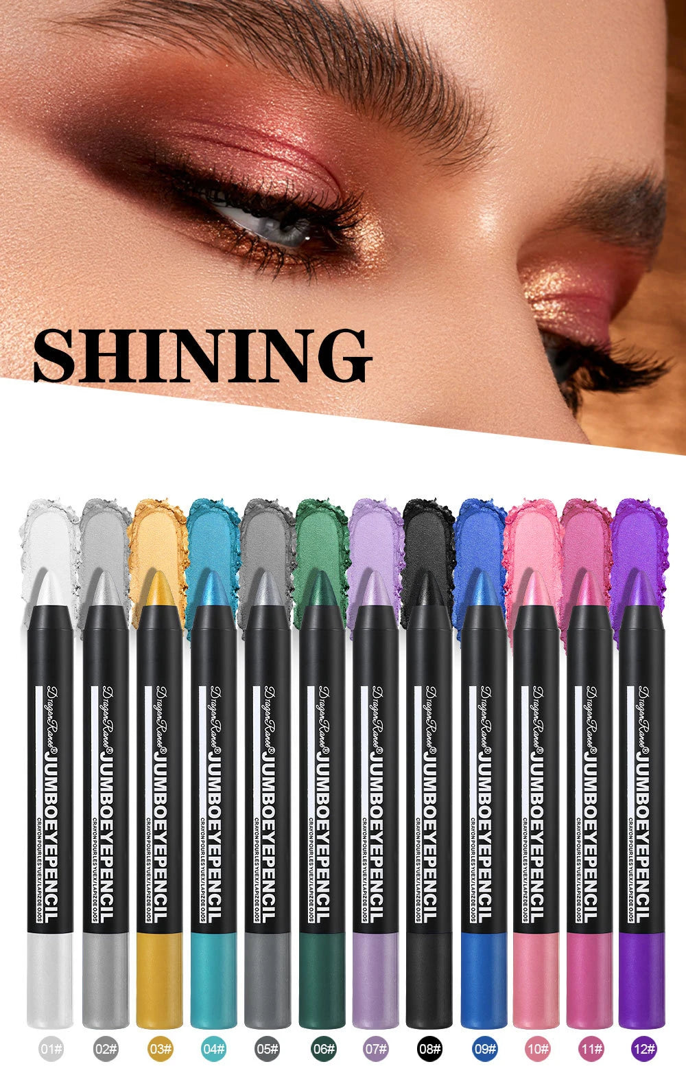 Smoky Dark Green Eyeshadow Pencil Stick Waterproof Pearlescent 12 Colors Metallic Glitter Eye Shadow Highlighter Pen Makeup Tool