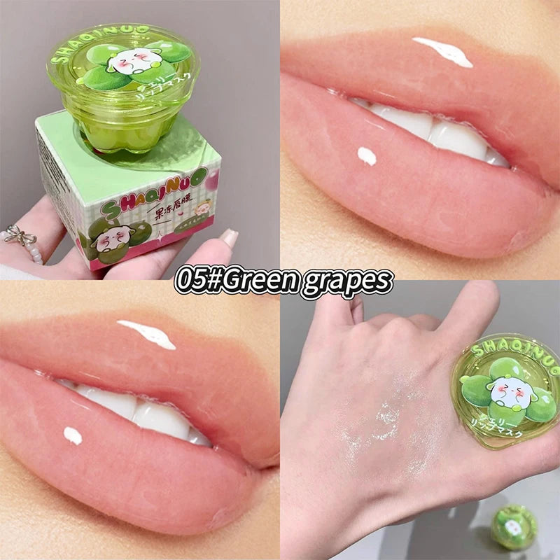 Shaqinuo Jelly Lip Mask Moisturizing and Hydrating Sleep Fruit Lip Balm for Students to Reduce Lip Lines and Prevent Dryness, a Christmas Gift Essential for Autumn and Winter.