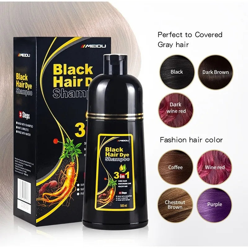 Meidu 3 In 1 Instant Coloring Shampoo Natural Black Color for Men Women Hair Dye Herbal Brown Purple Hair Dye Hair Dye Shampoo