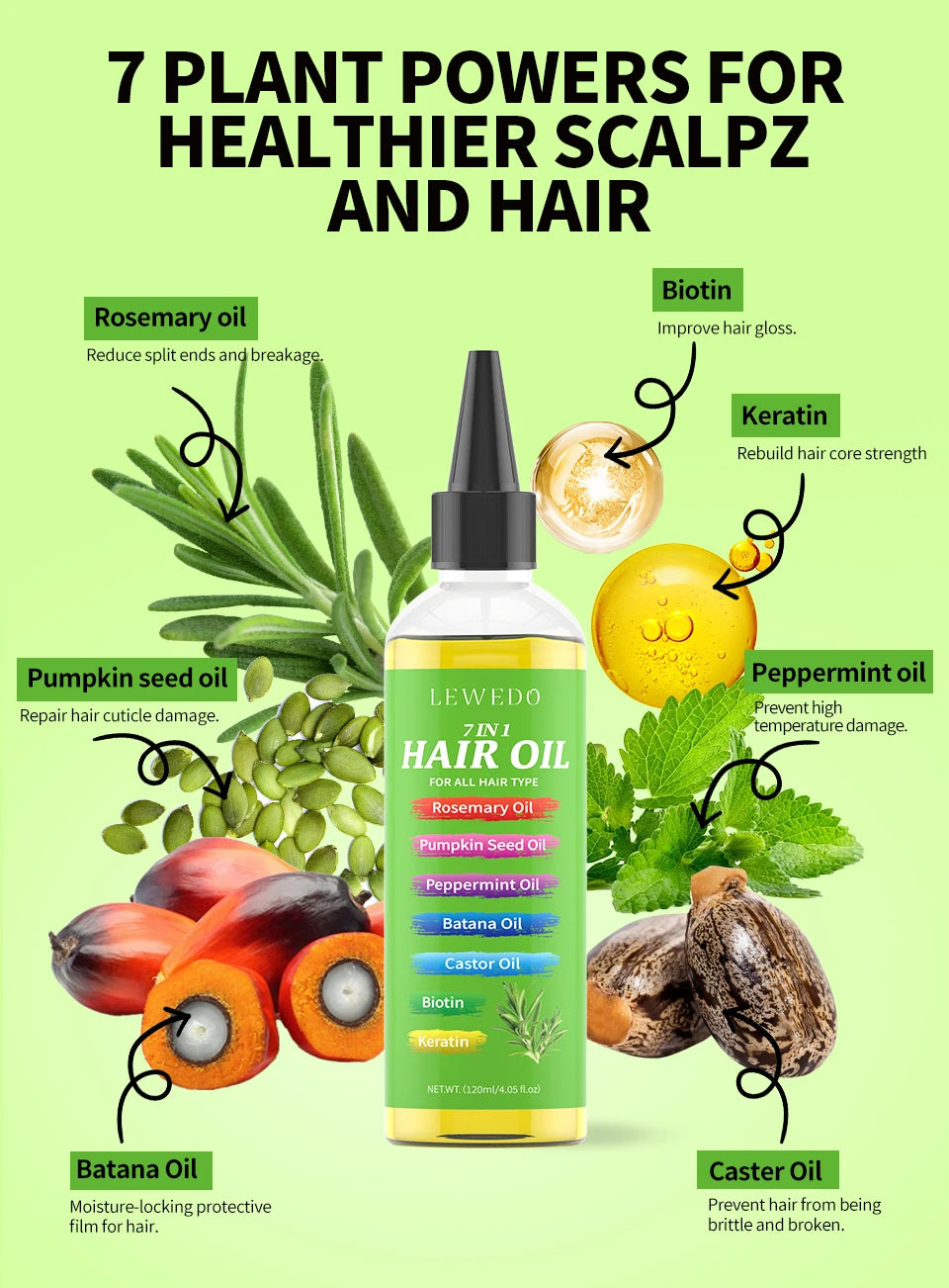 7-IN-1 Hair Oil for All Hair Types Natural Plant Oils Complex Hair Care Serum Reduces Breakage Hydration & Shine Hair Essence