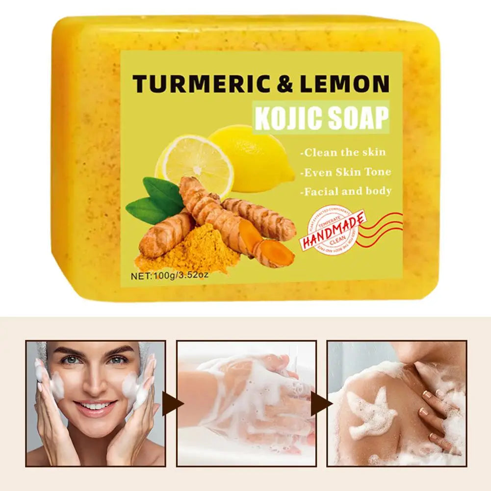 1/2PCs Lemon Turmeric Kojic Acid Soap Bar, Turmeric Soap Bar Brighten Even Skin Vitamin E, Gentle Lemon Soap For Face, Body Wash