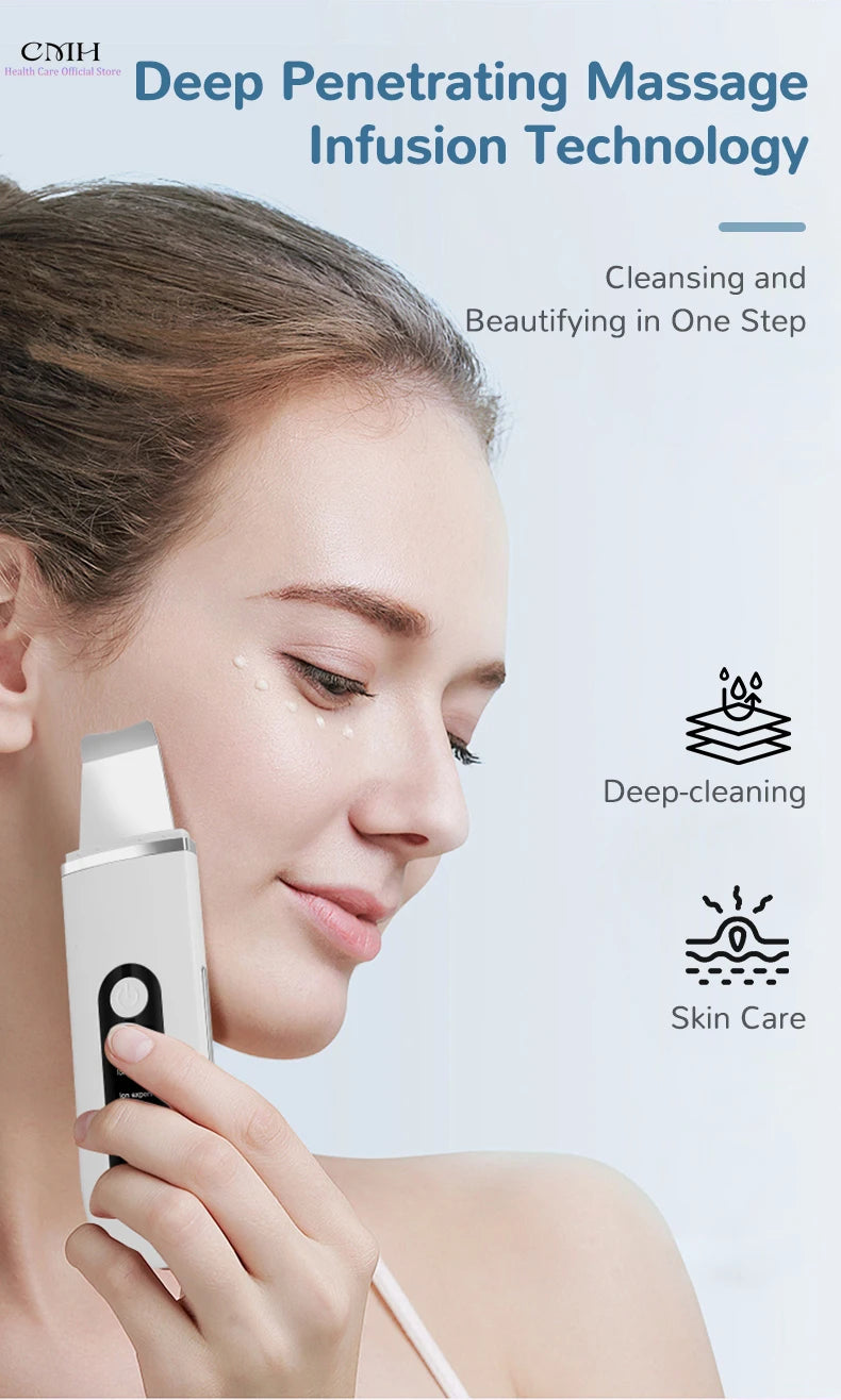 Lady Care Ultrasonic Skin Scrubber 4 in 1 Ion Import Export Facial Cleansing Spatula Blackhead Remover for Pore Purifying