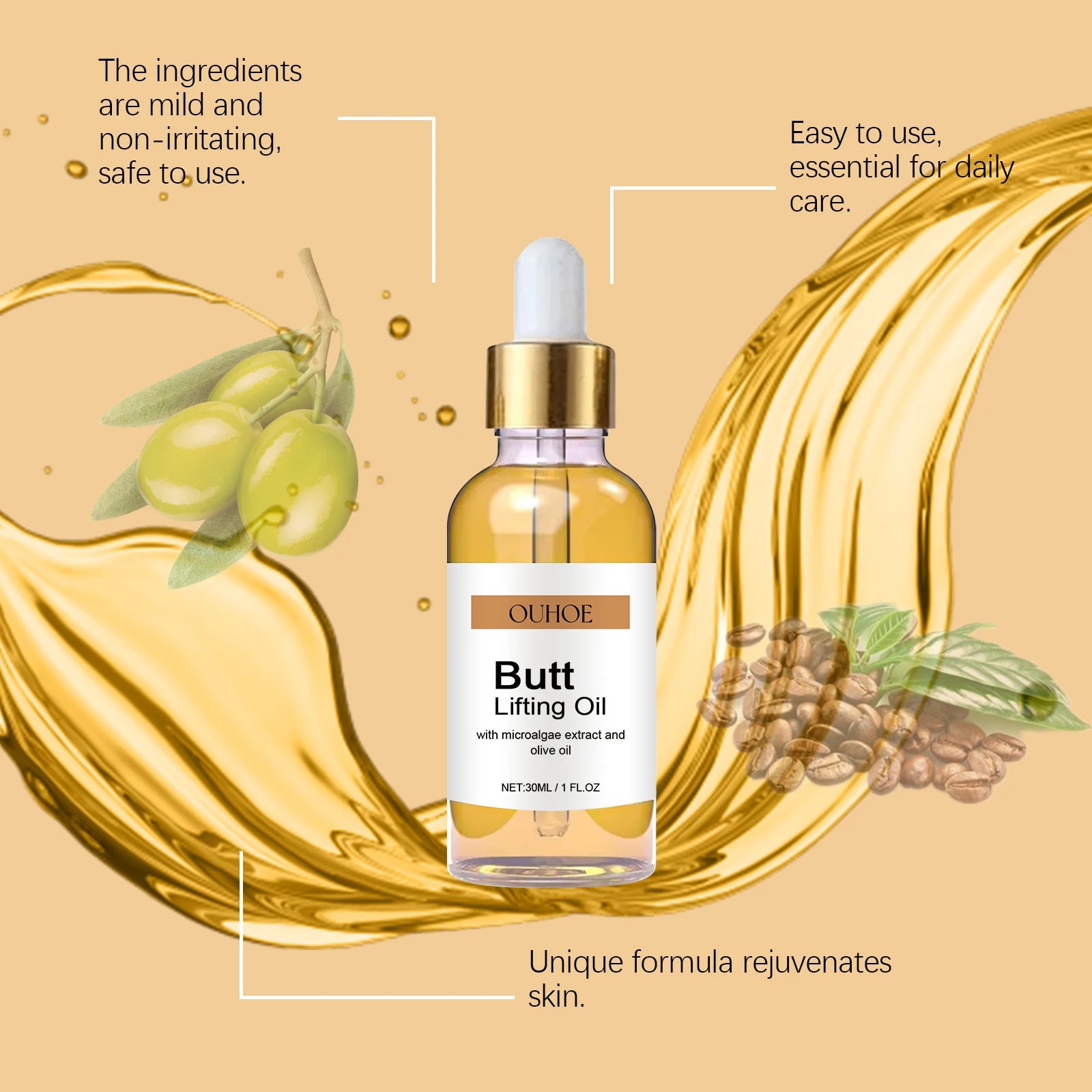 Vitamin E Butt Lifting Oil Hip Enhancement Firming Body Oil Moisturizing Essence Natural Skin Care Body Massage Oil Body Lotion
