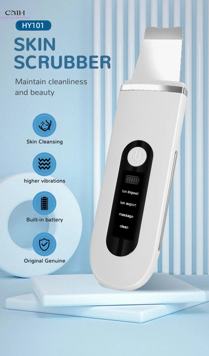 Lady Care Ultrasonic Skin Scrubber 4 in 1 Ion Import Export Facial Cleansing Spatula Blackhead Remover for Pore Purifying