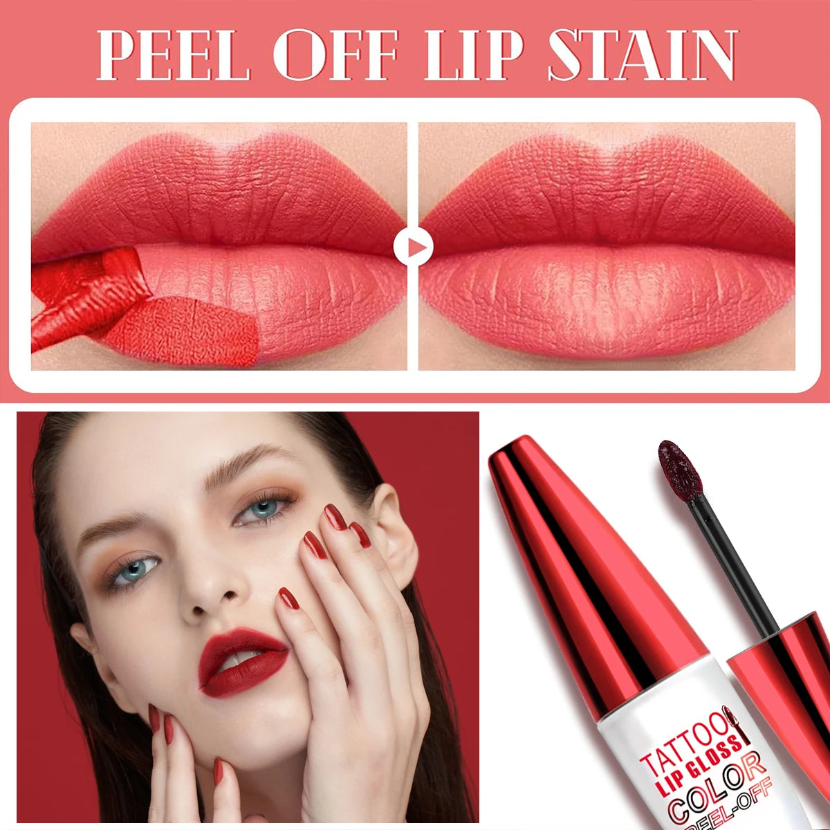 ZaiDoc Peel Off Lip Stain Tint Set 4 Colors Long Lasting Waterproof Transfer Proof Matte Finish Lip Gloss 10g Each